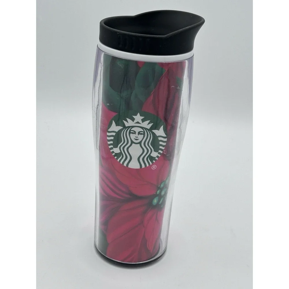 Starbucks 2020 Holiday Poinsettia Travel Tumbler 16 oz Red Floral Coffee Cup‎